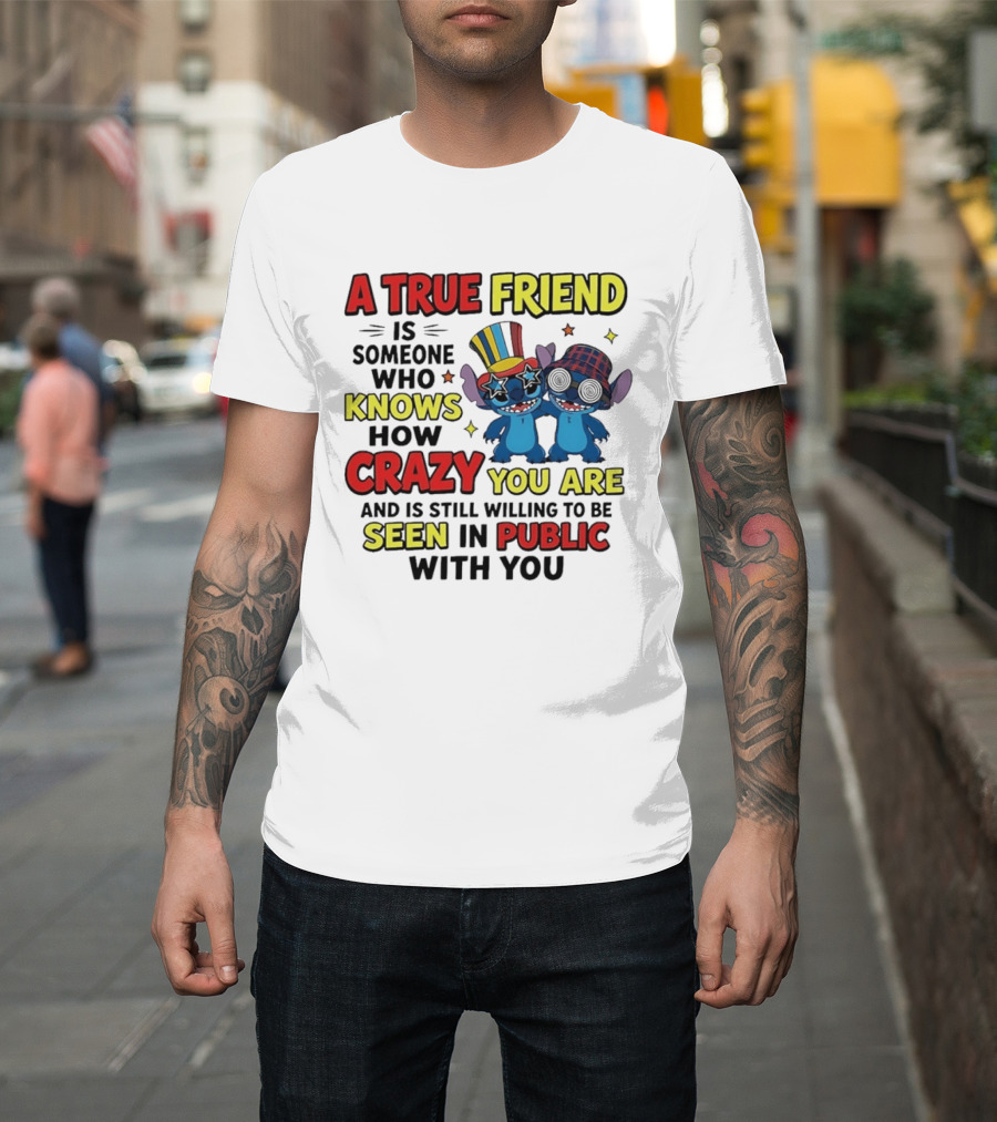 A True Friend Is Someone Who Knows How Crazy You Are And Is Still Willing To Be Seen In Public With You Stitch T-Shirt
