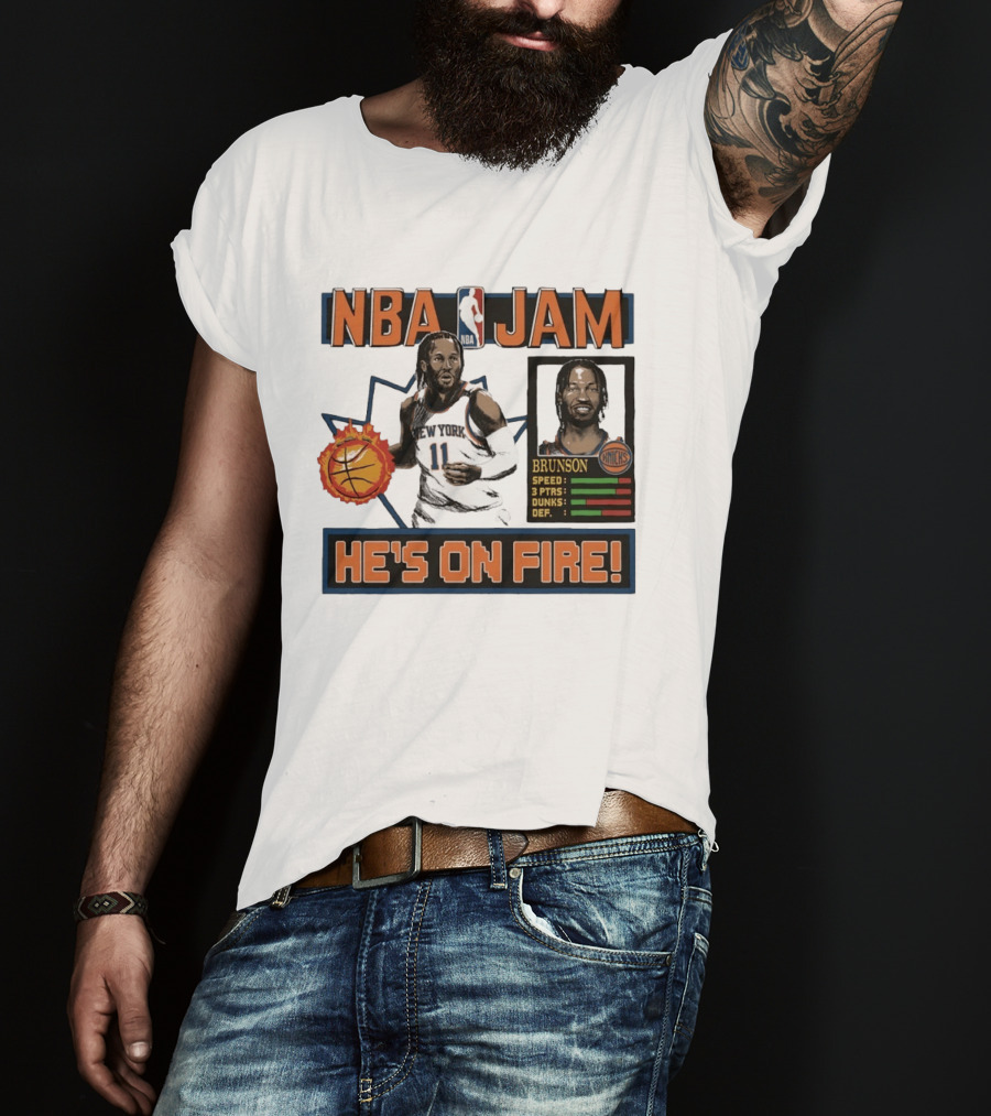 NBA Jam Jalen Brunson New York Knicks He's On Fire T-Shirt