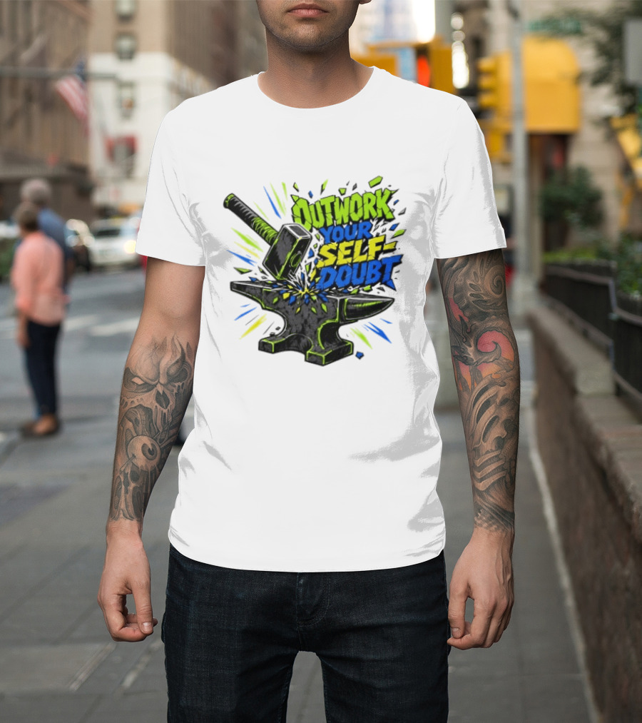 Outwork Your Self Doubt Inspirational Hammer And Anvil Motivational T-Shirt
