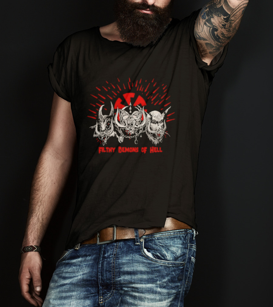 Filthy Demons Of Hell Heavy Metal Satanic Skulls And Radiation T-Shirt