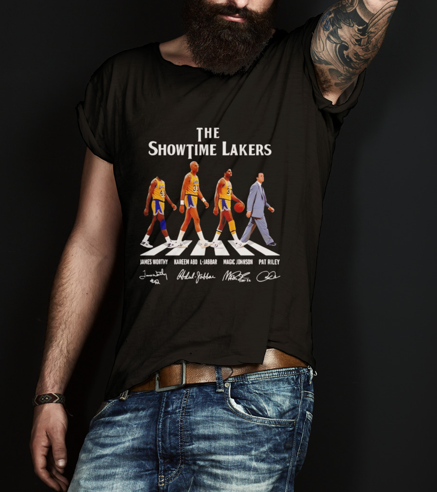 The Showtime Lakers James Worthy Kareem Abdul Jabbar Magic Johnson Pat Riley Abbey Road T-Shirt
