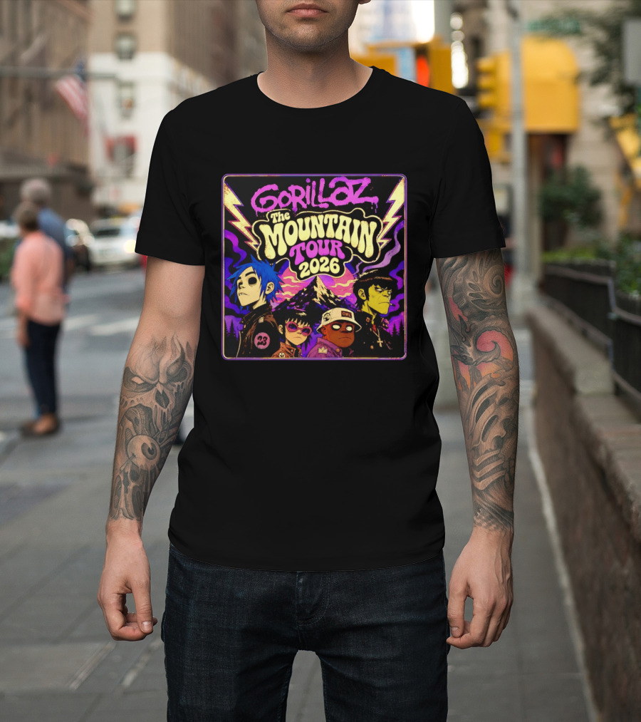 Gorillaz The Mountain Tour 2026 2D Murdoc Niccals Lightning T-Shirt