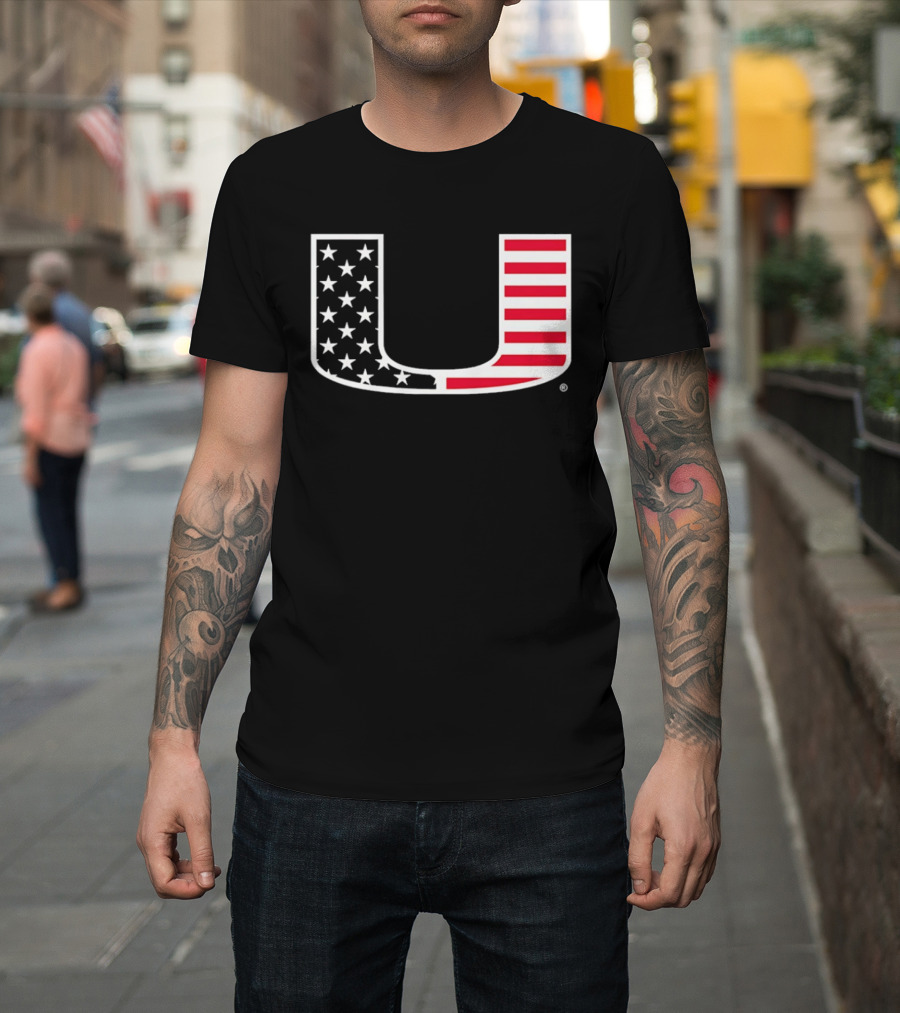 Stars And Stripes Miami Hurricanes U American Flag T-Shirt