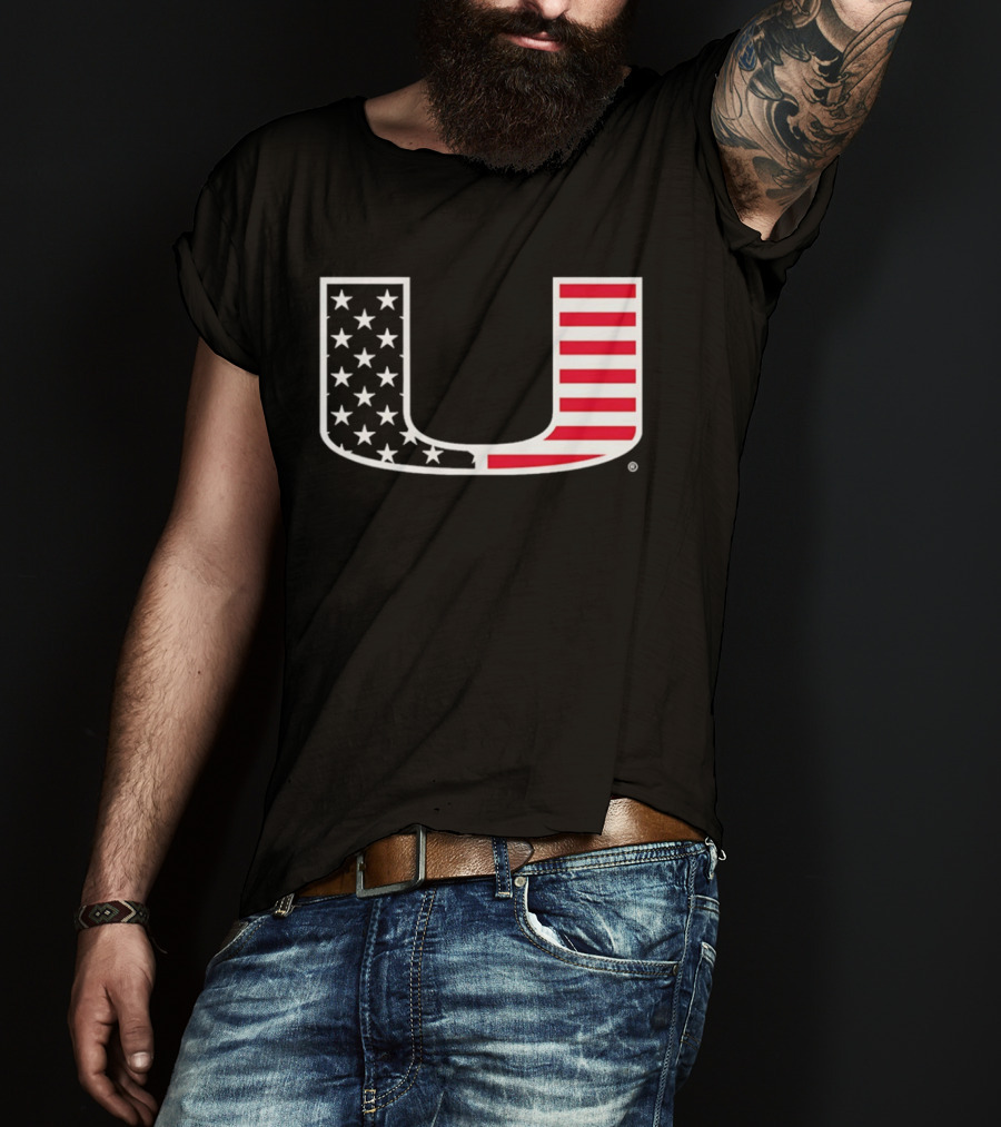 Stars And Stripes Miami Hurricanes U American Flag T-Shirt