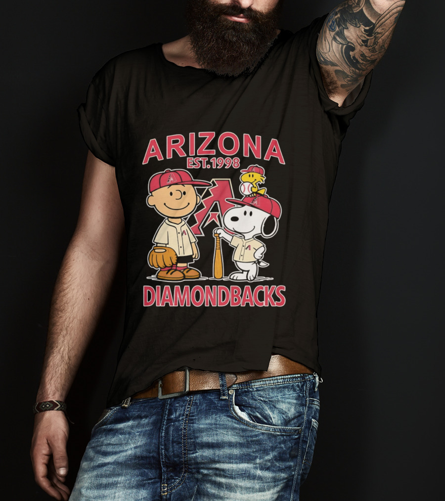 Peanuts Arizona Diamondbacks Est 1998 Charlie Brown Snoopy Woodstock Baseball Collaboration T-Shirt