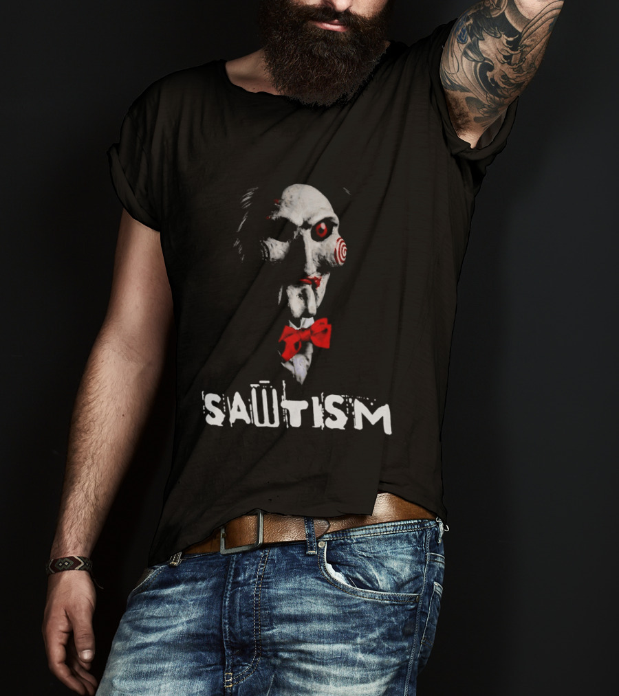 Sawtism Billy Puppet Jigsaw Horror Dark Humor T-Shirt