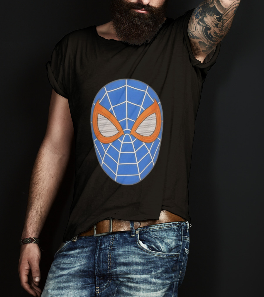 Spidey Spider Man Blue Mask With Orange Eyes And Web T-Shirt