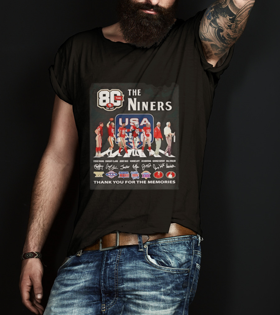 San Francisco 49ers 80 Years The Niners USA Abbey Road Legends Thank You For The Memories T-Shirt
