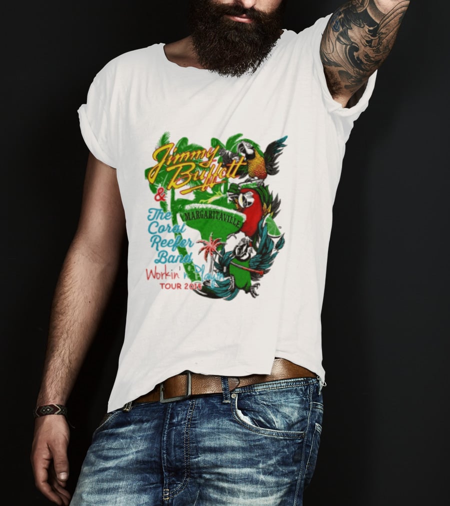 Jimmy Buffett Margaritaville Workin' And Playin' Tour 2015 Coral Reefer Band T-Shirt