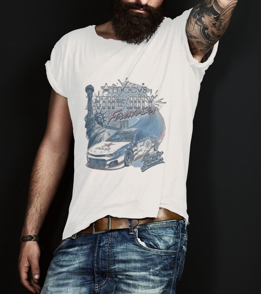 Macy's 4th Of July Fireworks 50 Statue Of Liberty And Race Car T-Shirt