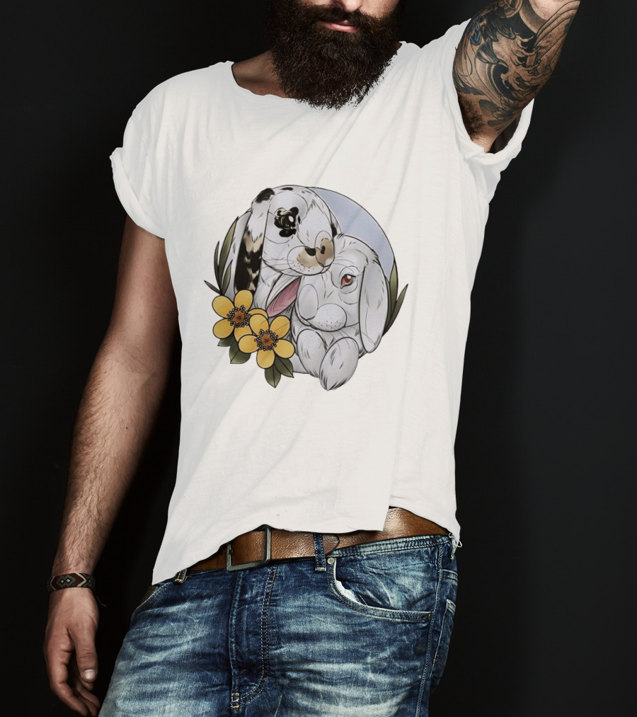 Clement Rabbit Rescue Bunnies With Yellow Flowers Wildlife Charm T-Shirt