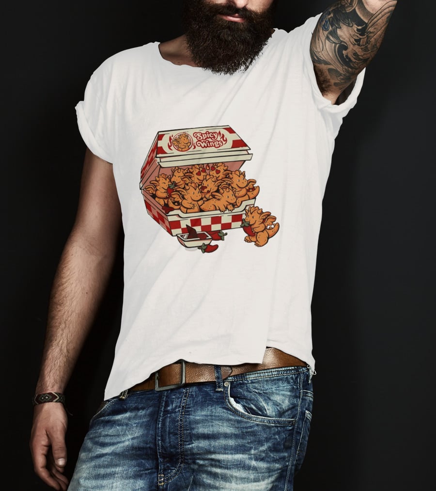 Spicy Wings Box Full Of Cute Dragons With Peppers And Hearts T-Shirt