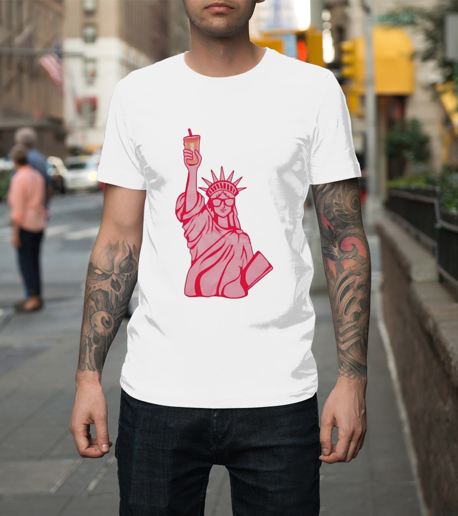 Statue Of Liberty Sunglasses Iced Drink T-Shirt