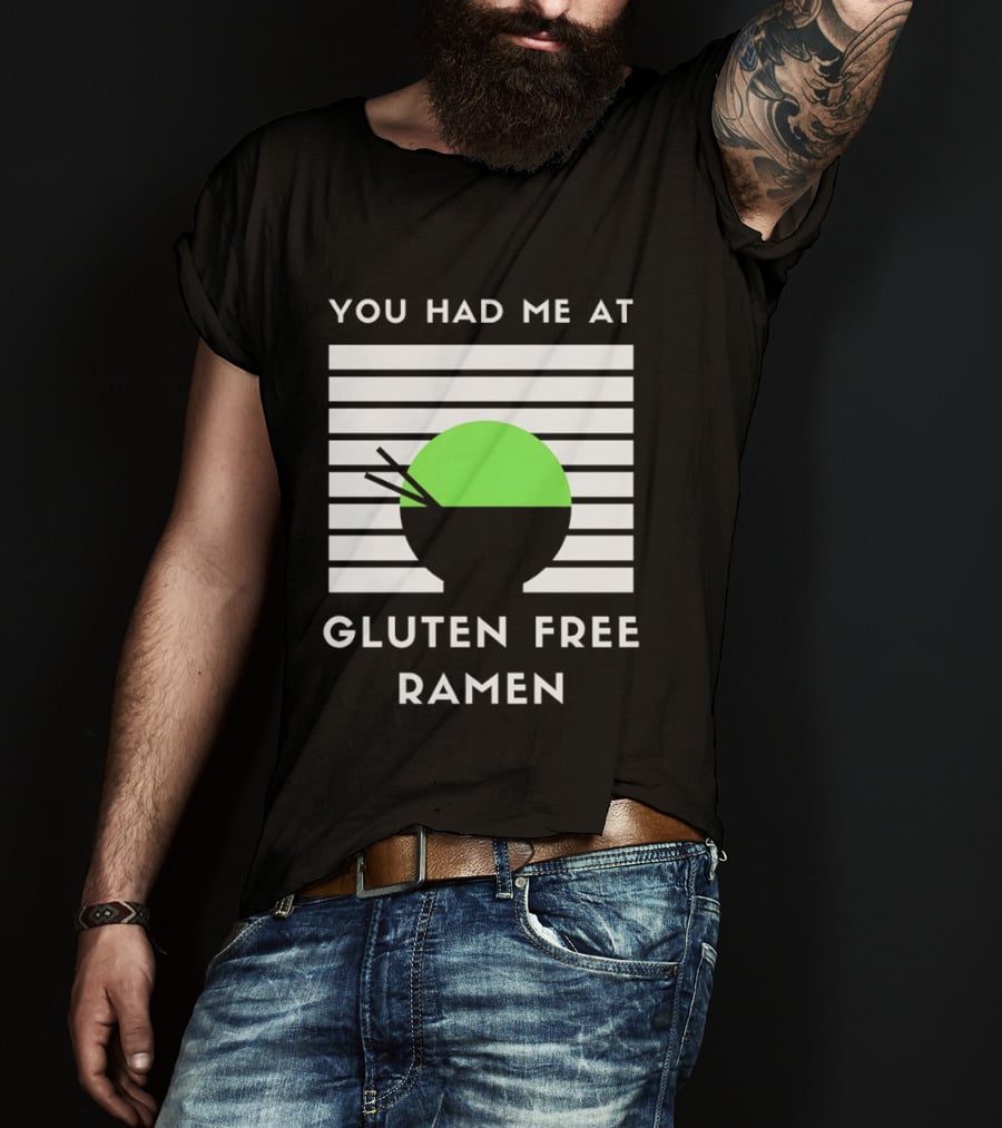 You Had Me At Gluten Free Ramen Retro Style Lines Green Circle T-Shirt