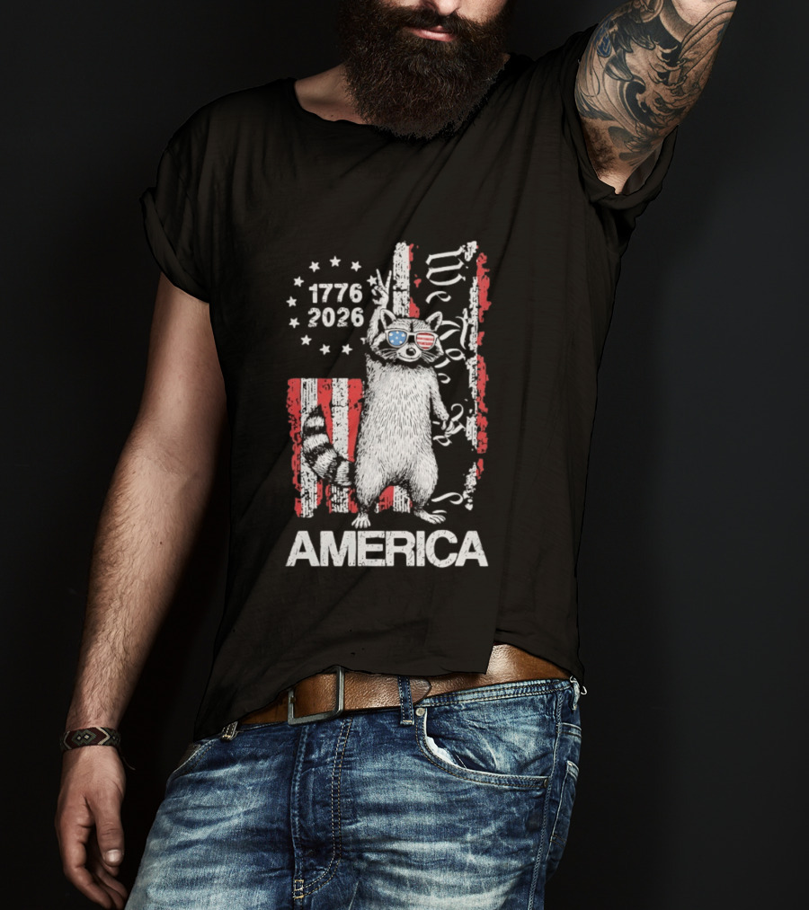Raccoon 1776 2026 America We The People Patriotic Stars And Stripes T-Shirt