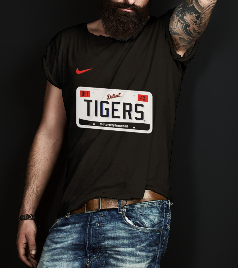 Detroit Tigers License Plate DET 4X Motorcity Baseball Nike T-Shirt