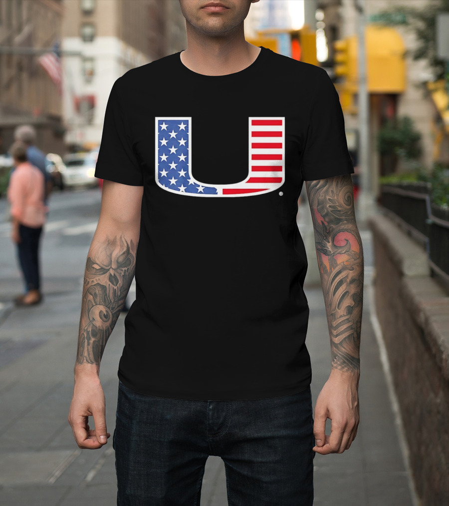 Miami Hurricanes USA Flag Stars Stripes Iconic Team T-Shirt