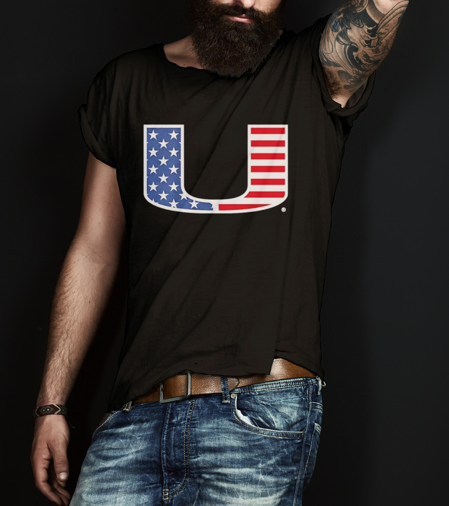 Miami Hurricanes USA Flag Stars Stripes Iconic Team T-Shirt