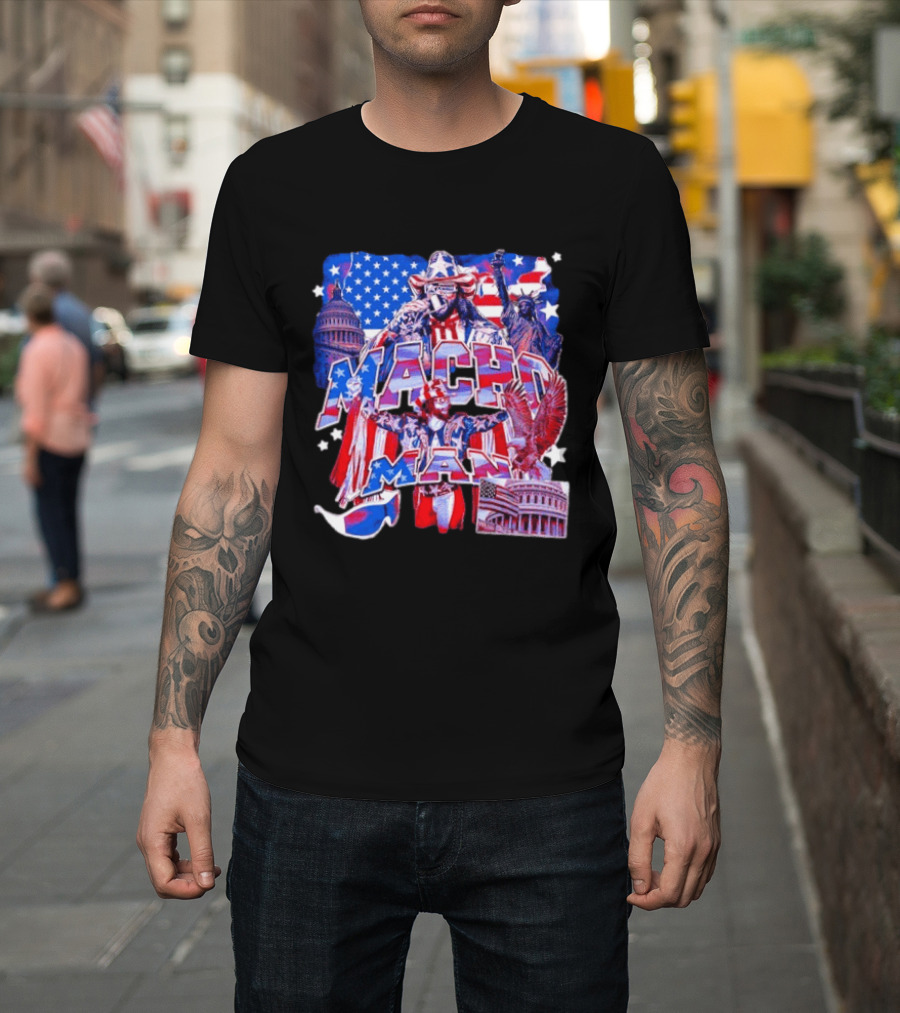 Macho Man America Independence Day Patriotic Retro USA T-Shirt