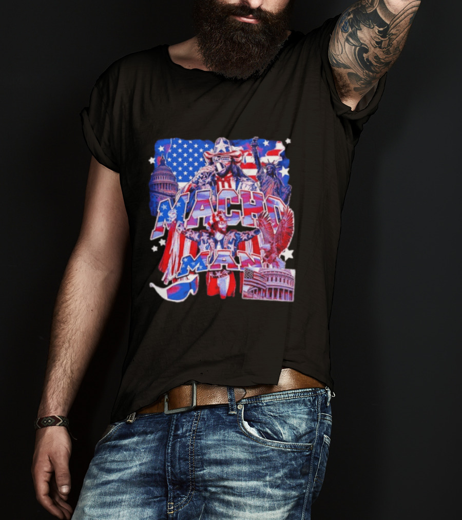 Macho Man America Independence Day Patriotic Retro USA T-Shirt