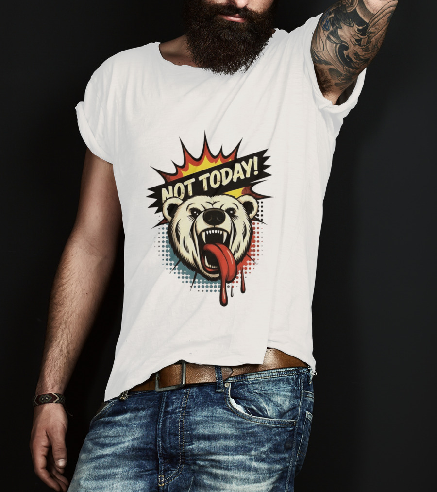 Polar Bear Roaring Not Today Comic Style Vibrant Pop Art Explosion T-Shirt
