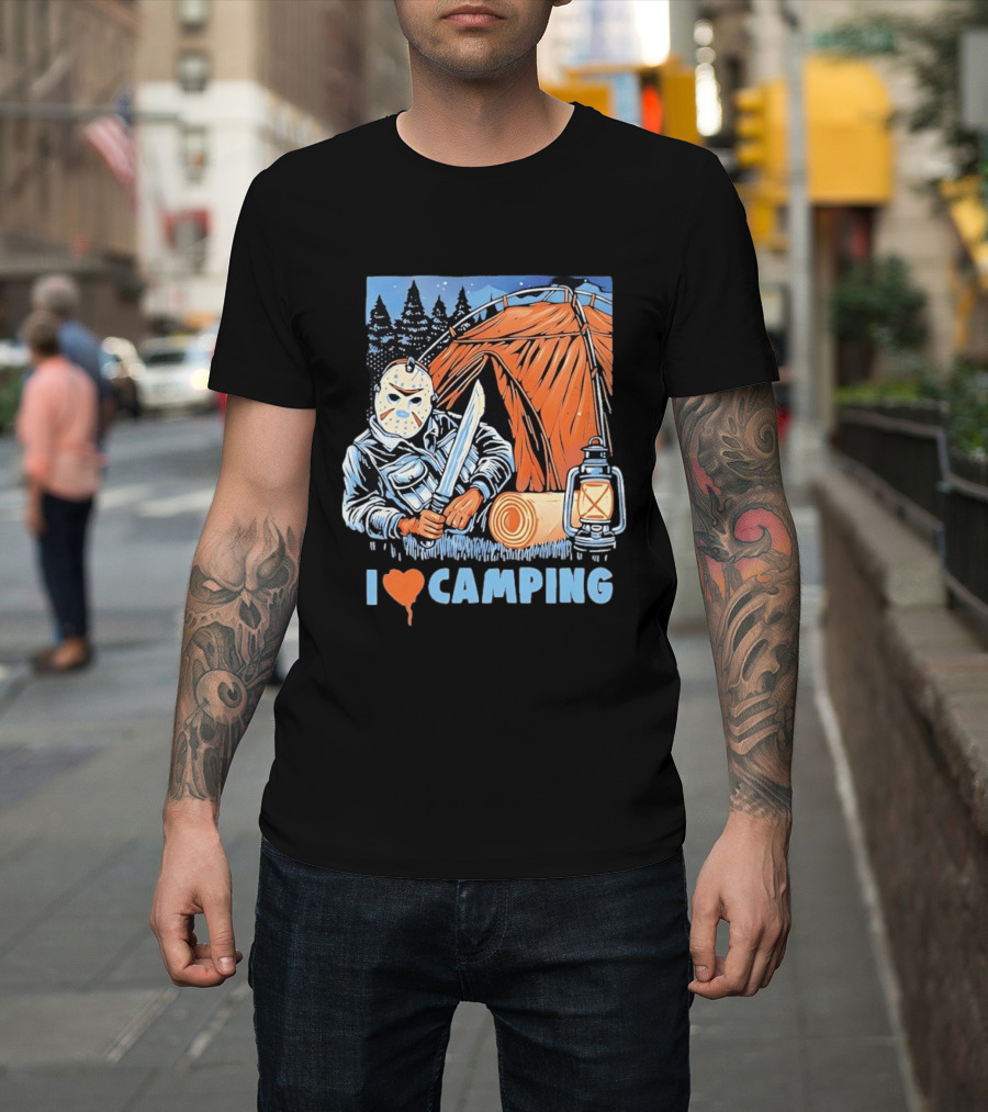 Jason Voorhees I Love Camping Knife Lantern Tent Iconic Horror T-Shirt