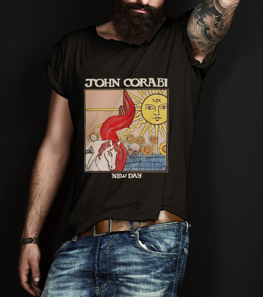 John Corabi New Day The Sun XIX Tarot Card Rider And Sunflowers T-Shirt
