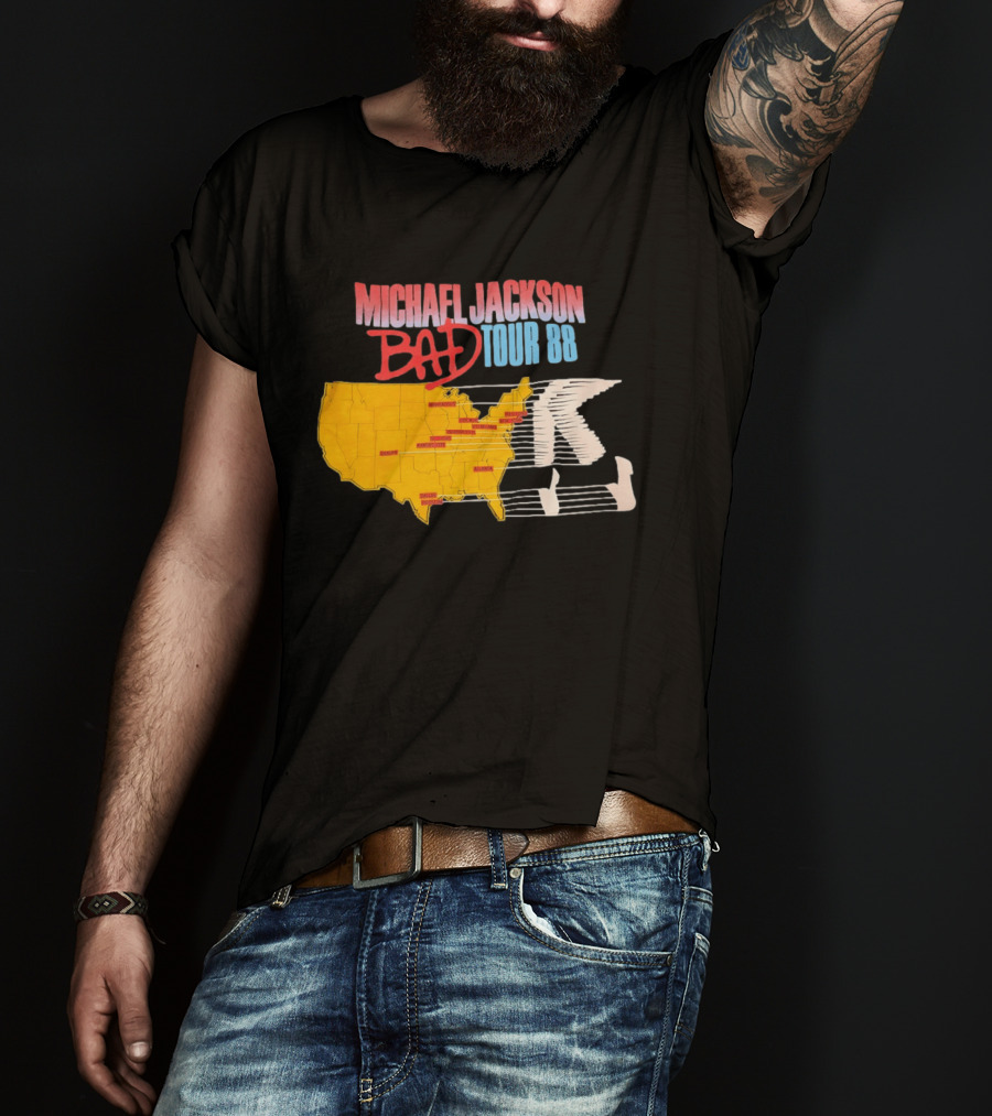 Michael Jackson BAD Tour 88 USA Map T-Shirt