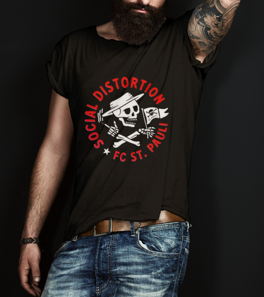 Social Distortion FC St Pauli Punk Rock Skull And Crossbones With Flag T-Shirt