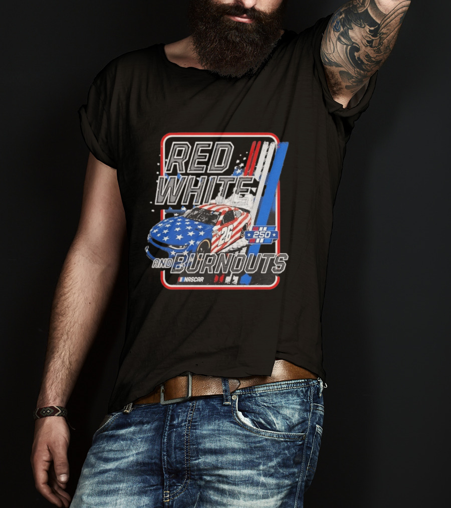 NASCAR Red White Burnouts 250 Racing Car 26 Stars Stripes T-Shirt