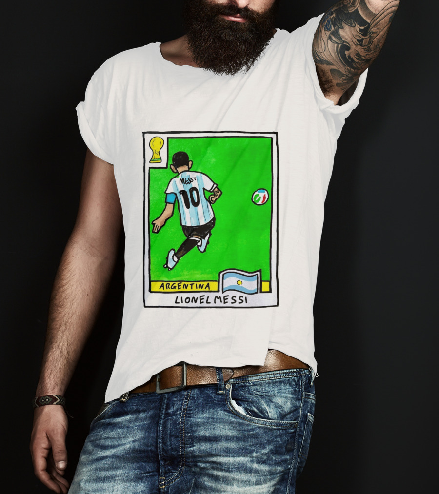 Lionel Messi Argentina Number 10 Football Card With World Cup And National Flag T-Shirt