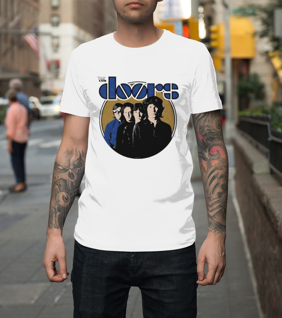 The Doors Faces Band Members Iconic Gold Circle T-Shirt