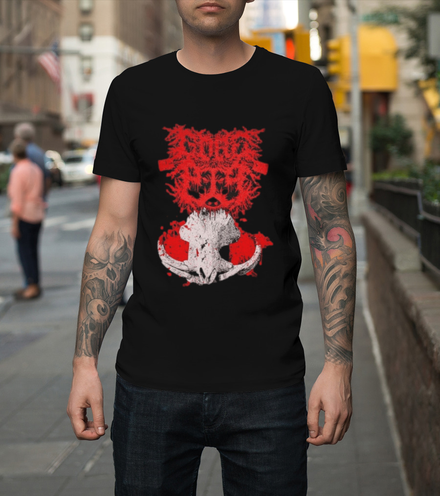Gore Boar Skull Red Face Death Metal Hardcore T-Shirt