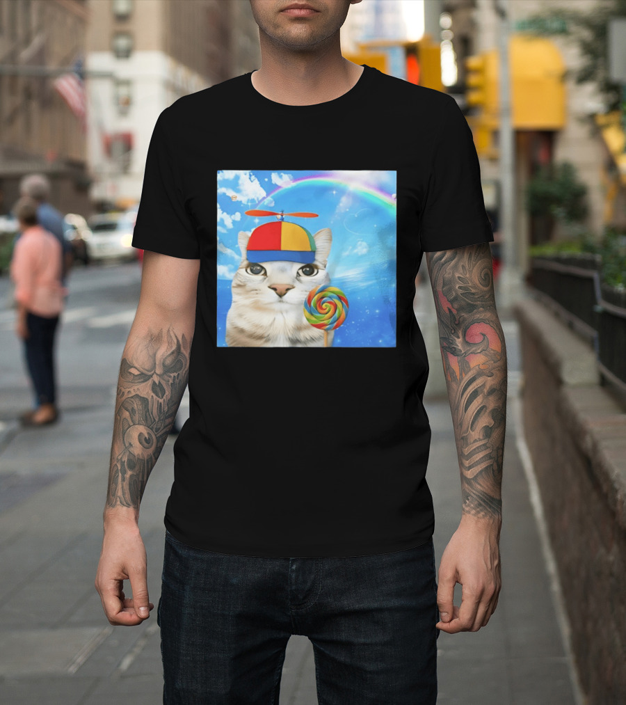 Happy Cat Rainbow Lollipop Dreamcore Brainrot Meme Weirdcore Aesthetic T-Shirt