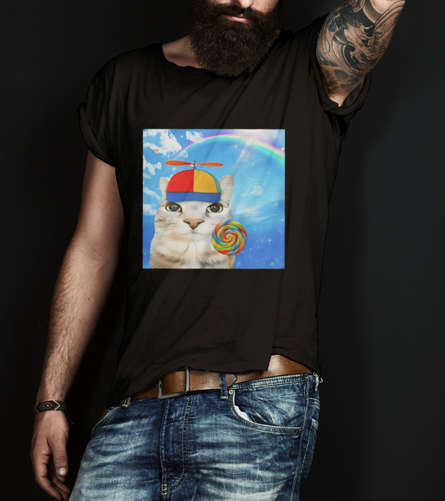 Happy Cat Rainbow Lollipop Dreamcore Brainrot Meme Weirdcore Aesthetic T-Shirt