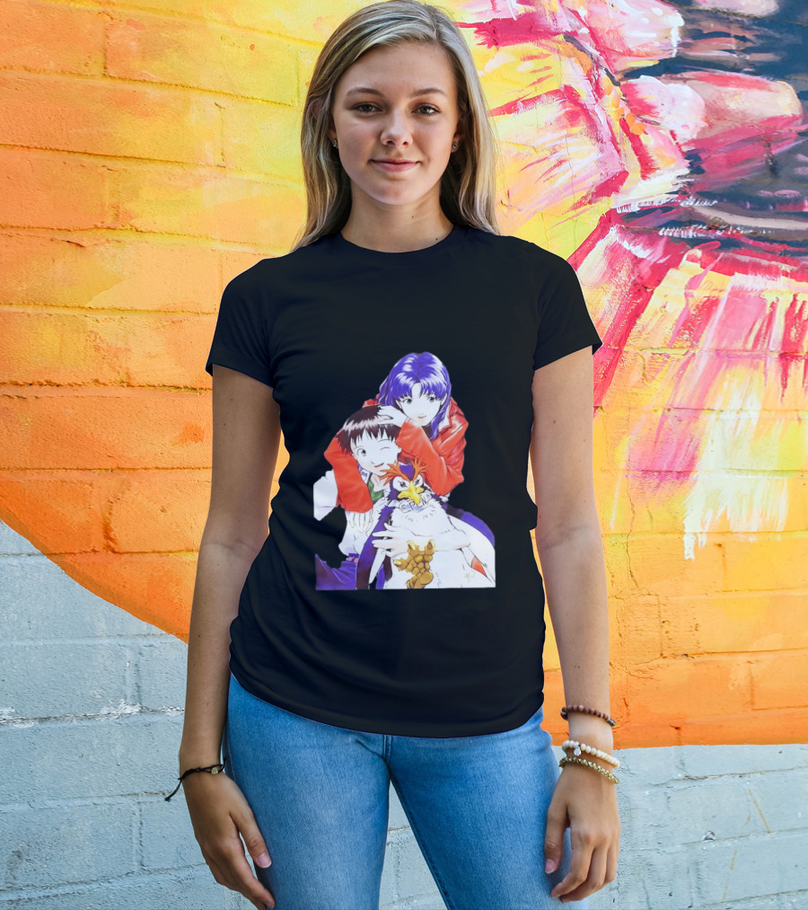 Shinji Ikari Misato Katsuragi Pen Pen Neon Genesis Evangelion Anime Characters T-Shirt