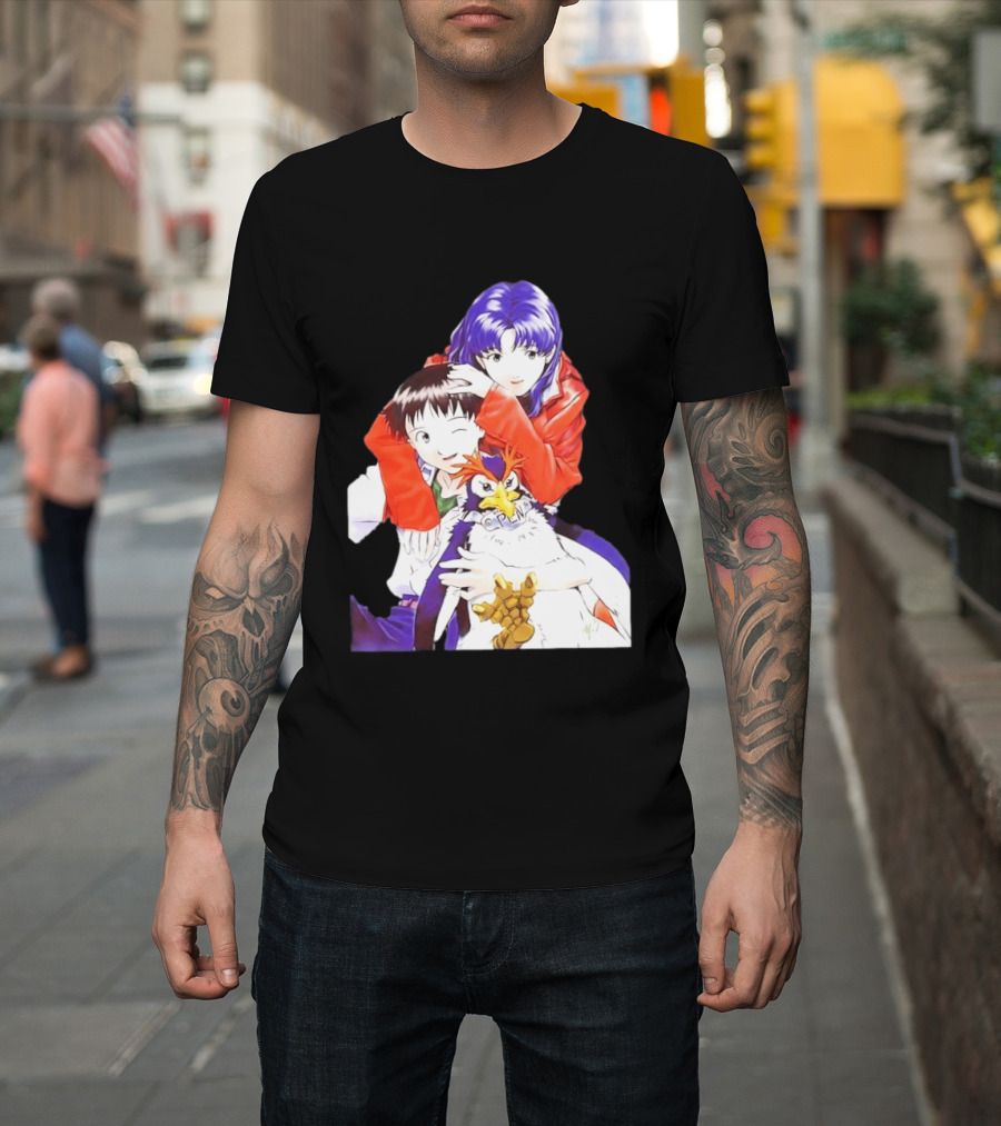 Shinji Ikari Misato Katsuragi Pen Pen Neon Genesis Evangelion Anime Characters T-Shirt