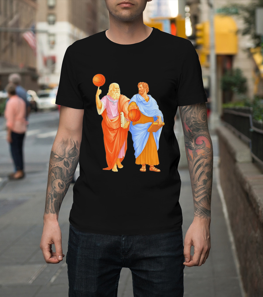 Plato Spinning Basketball Aristotle Playing Basketball In Ancient Greek Philosophy Duel T-Shirt