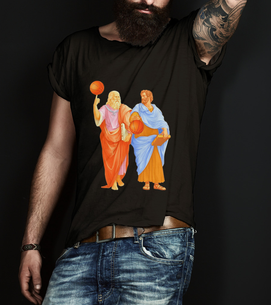 Plato Spinning Basketball Aristotle Playing Basketball In Ancient Greek Philosophy Duel T-Shirt