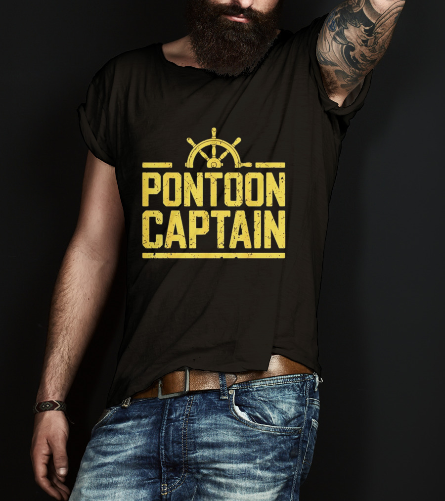 Pontoon Captain Ship Wheel Nautical Boating Adventure T-Shirt