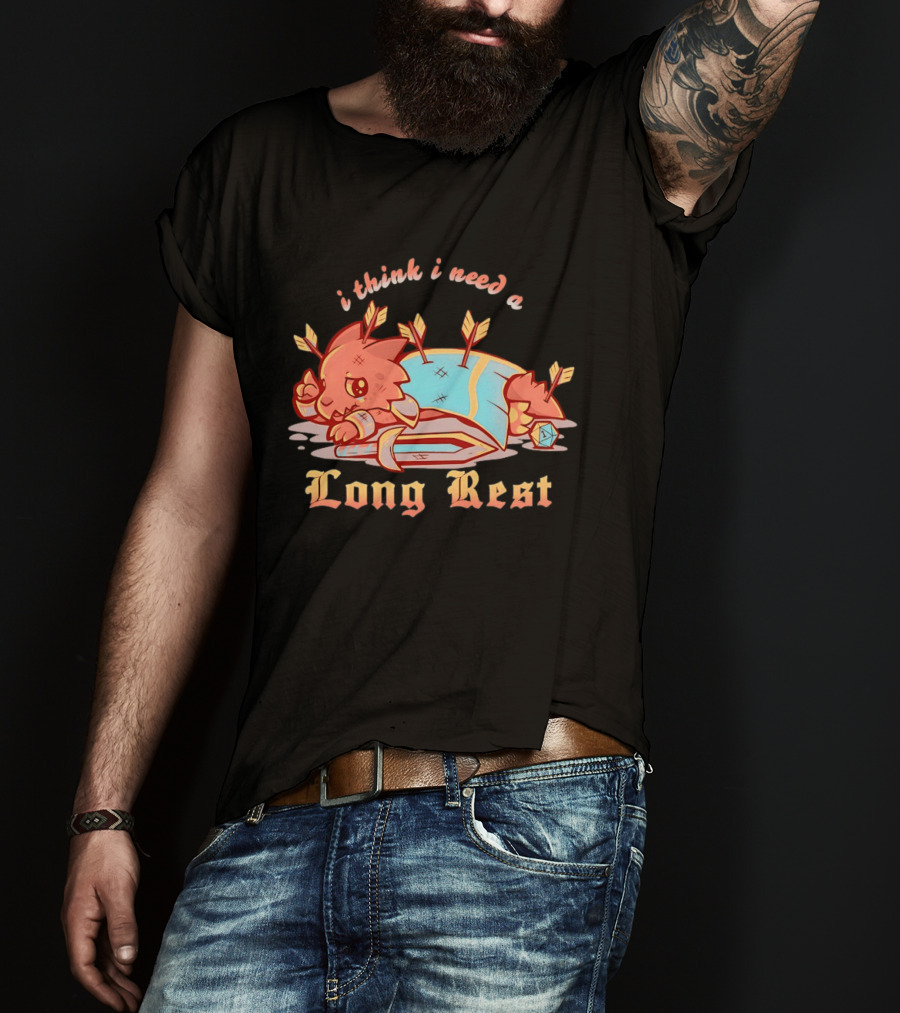 I Think I Need A Long Rest Warrior Cat Lying With Arrows DnD T-Shirt