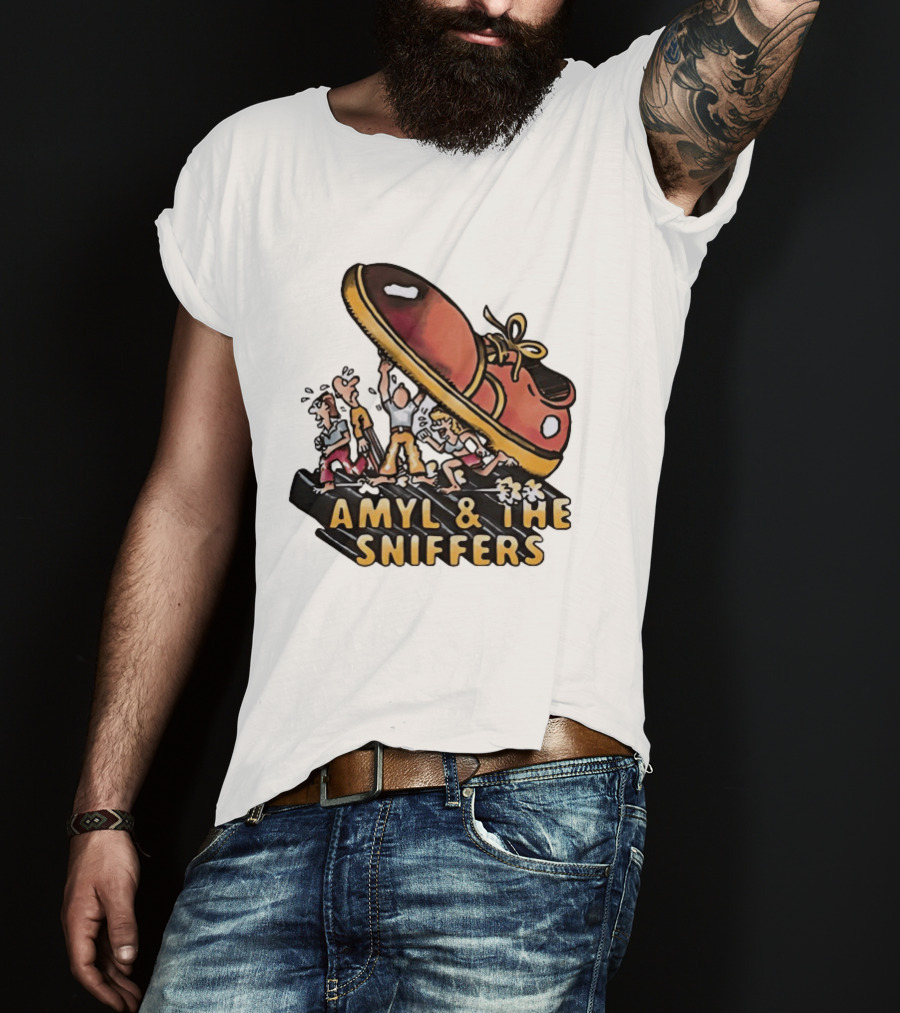 Amyl And The Sniffers Cartoon Giant Shoe Stomping T-Shirt