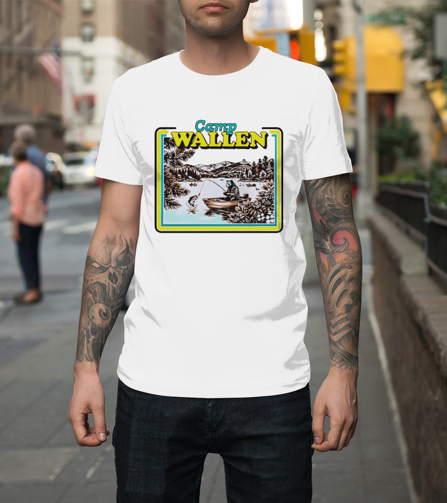Camp Wallen Bear Fishing In Lake And Mountains Scene T-Shirt
