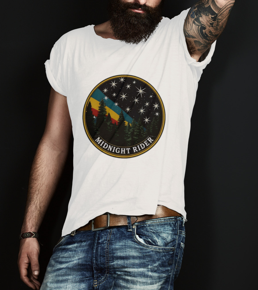 Midnight Rider Starry Night Pine Forest Retro Spectrum T-Shirt