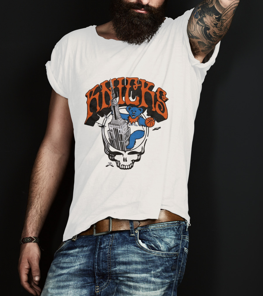 Knicks Grateful Dead Dancing Bear Empire State Building Skulls Basketball T-Shirt
