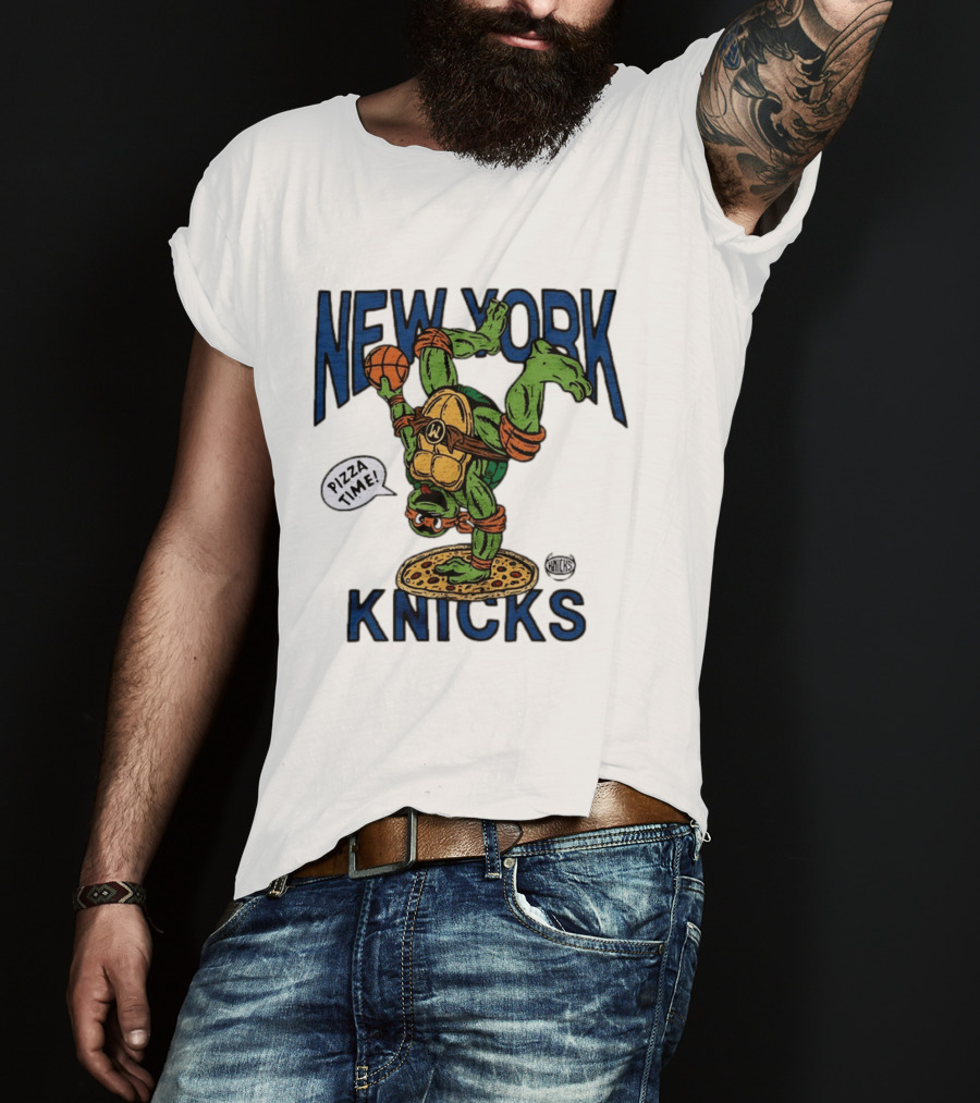 New York Knicks Michelangelo TMNT Pizza Time Basketball Dunk T-Shirt