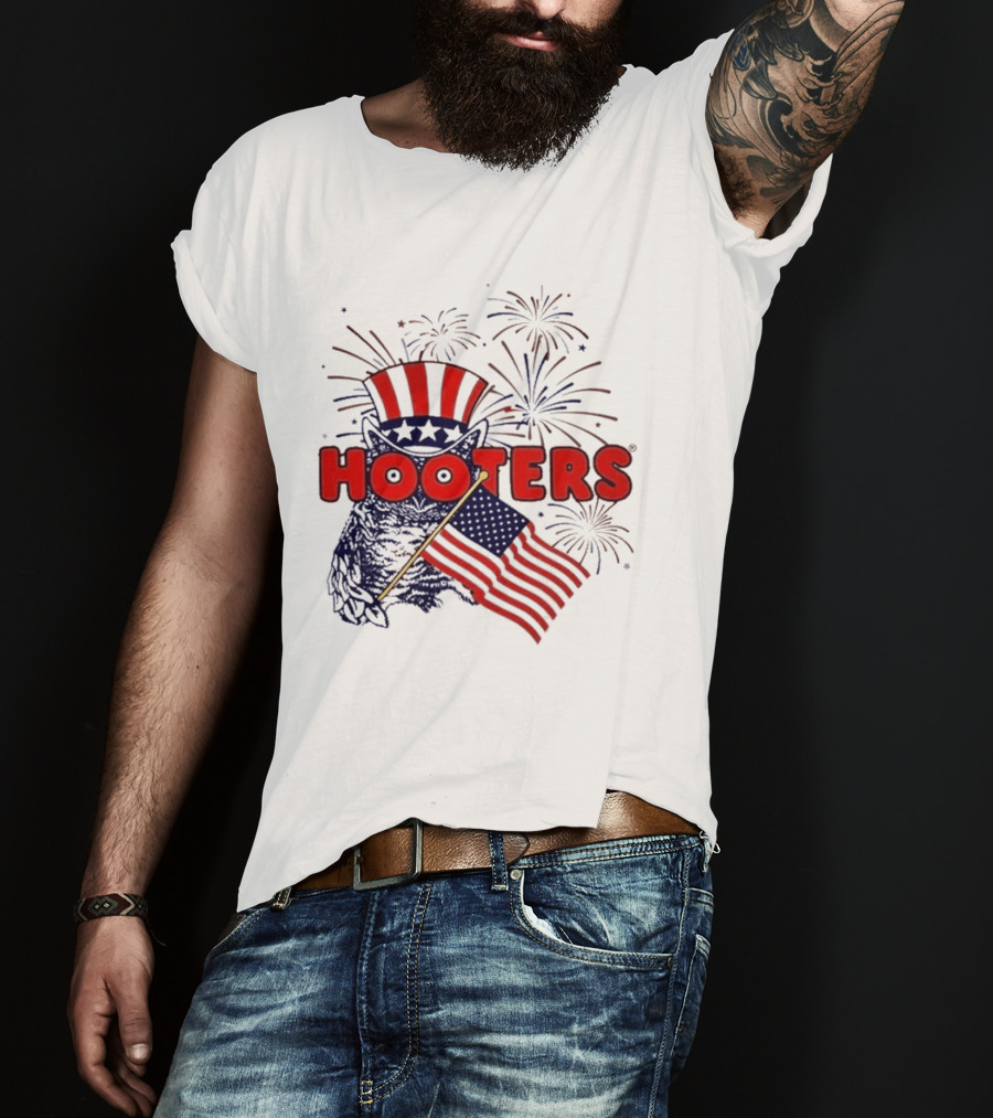 Hooters America Patriotic Owl Fireworks USA UPF 50+ T-Shirt