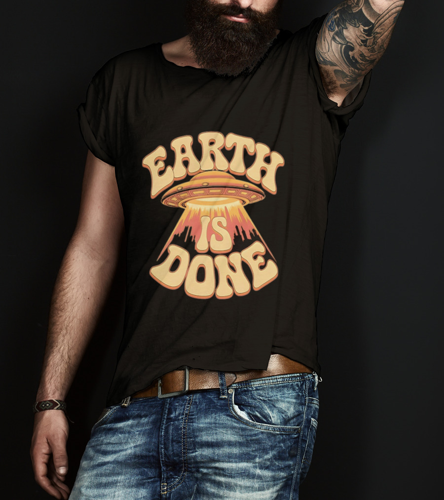 Earth Is Done UFO Spaceship Abducting City Skyline T-Shirt