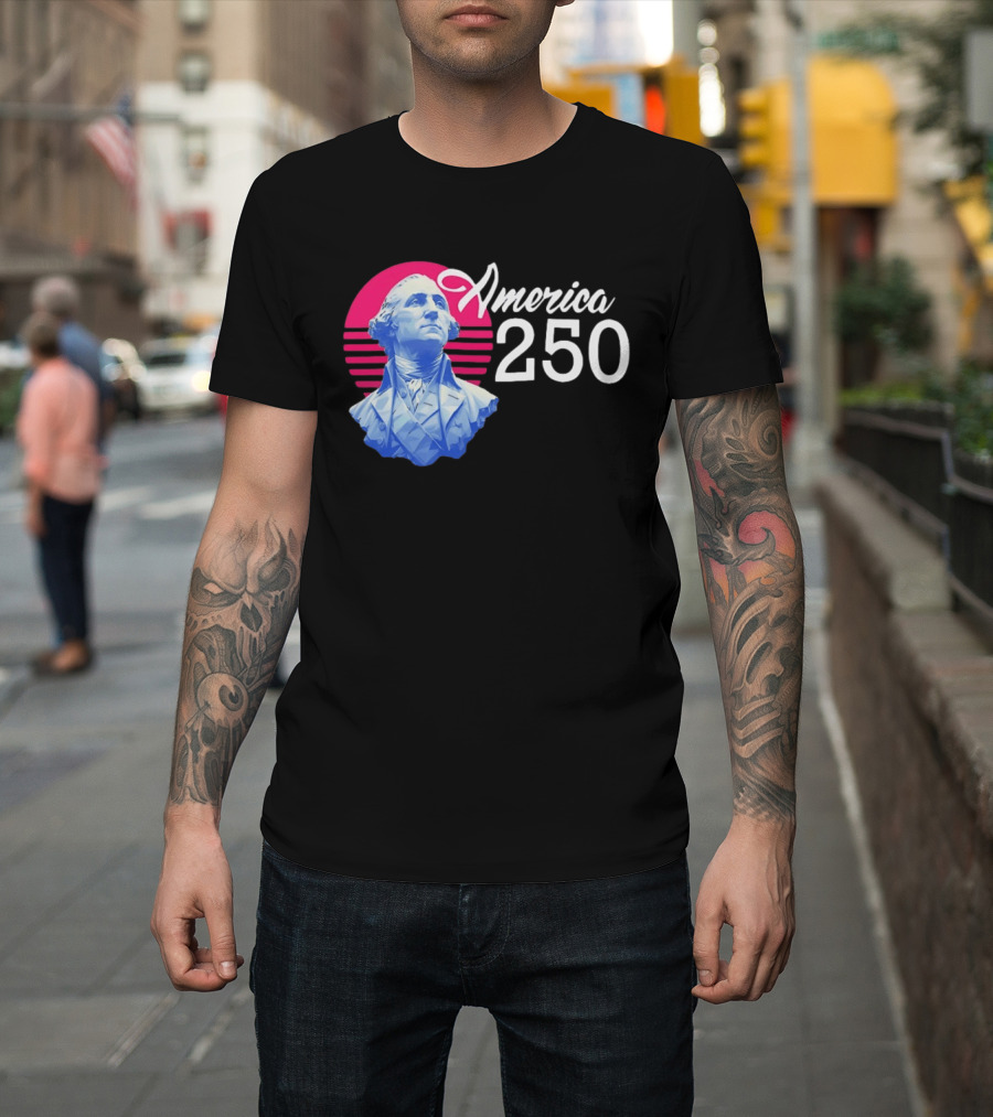 George Washington America 250 Synthwave Retro Bust T-Shirt