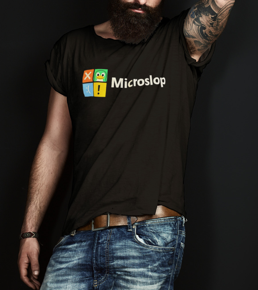 Microslop Parody Tux Penguin Windows Satire T-Shirt